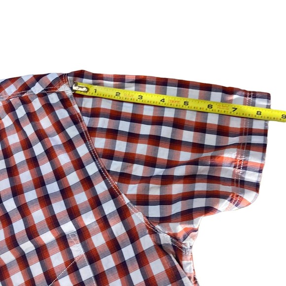 CODE men's L 42cm button down short sleeve gingham blue red white 100% cotton - Picture 6 of 11
